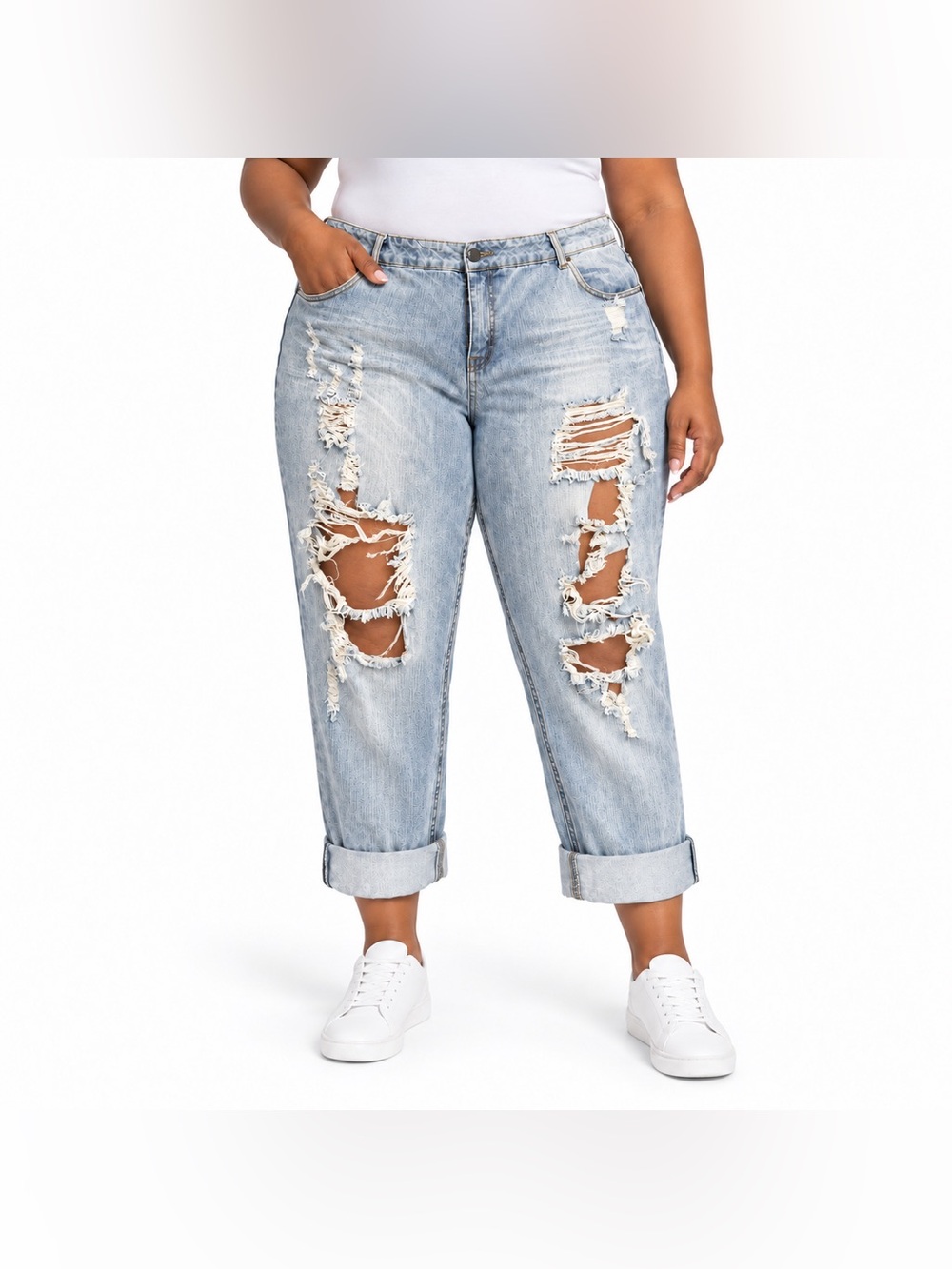 Ashley Stewart Light Wash Distressed Straight Leg Jeans